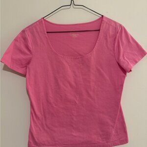 Lilly Pulitzer 100% Cotton Solid Bright Pink Scoop Neck Tee